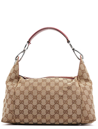 Gucci Beige Burgundy Leather GG Shoulder Bag