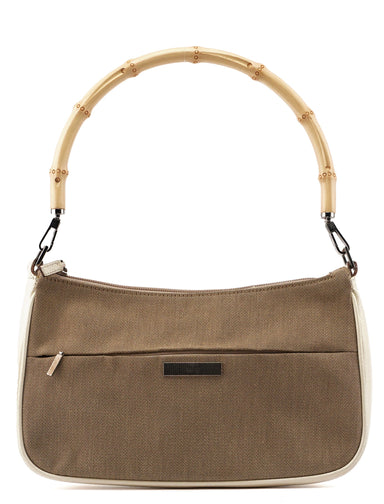 Gucci Beige Canvas Bamboo Shoulder Bag