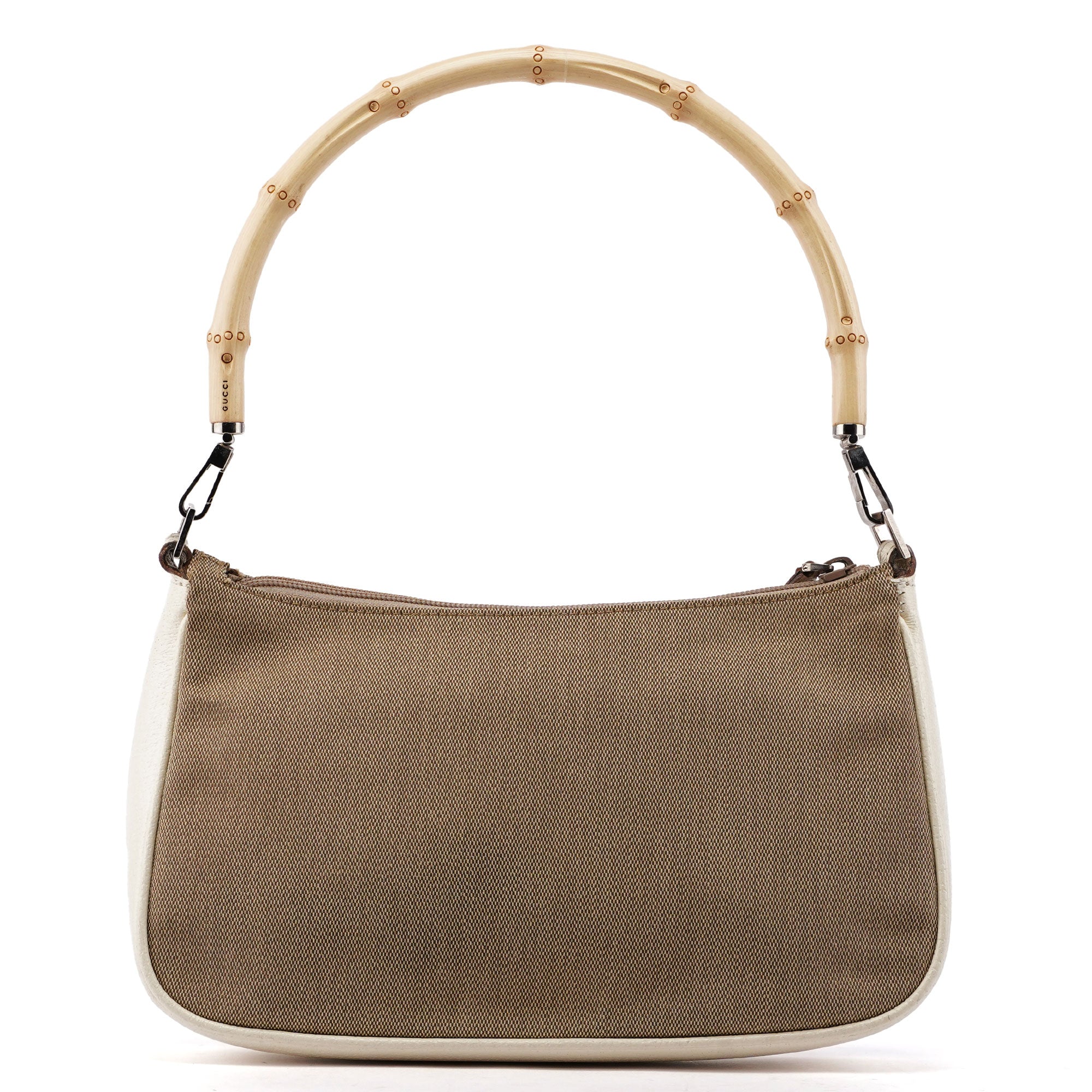 Gucci Beige Canvas Bamboo Shoulder Bag