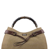 Gucci Beige Canvas Bamboo Top Handle Bag
