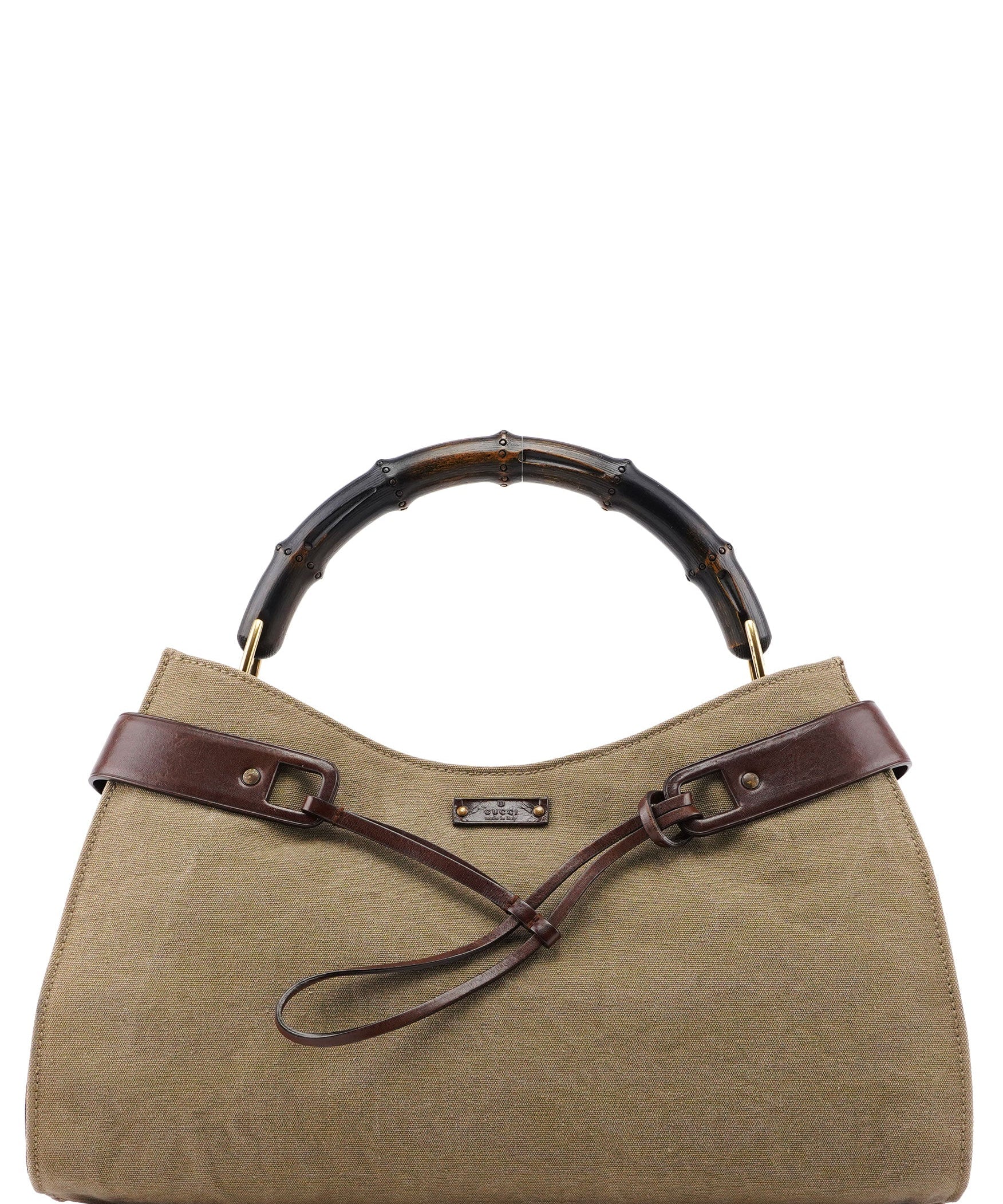 Gucci Beige Canvas Bamboo Top Handle Bag