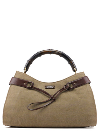 Gucci Beige Canvas Bamboo Top Handle Bag