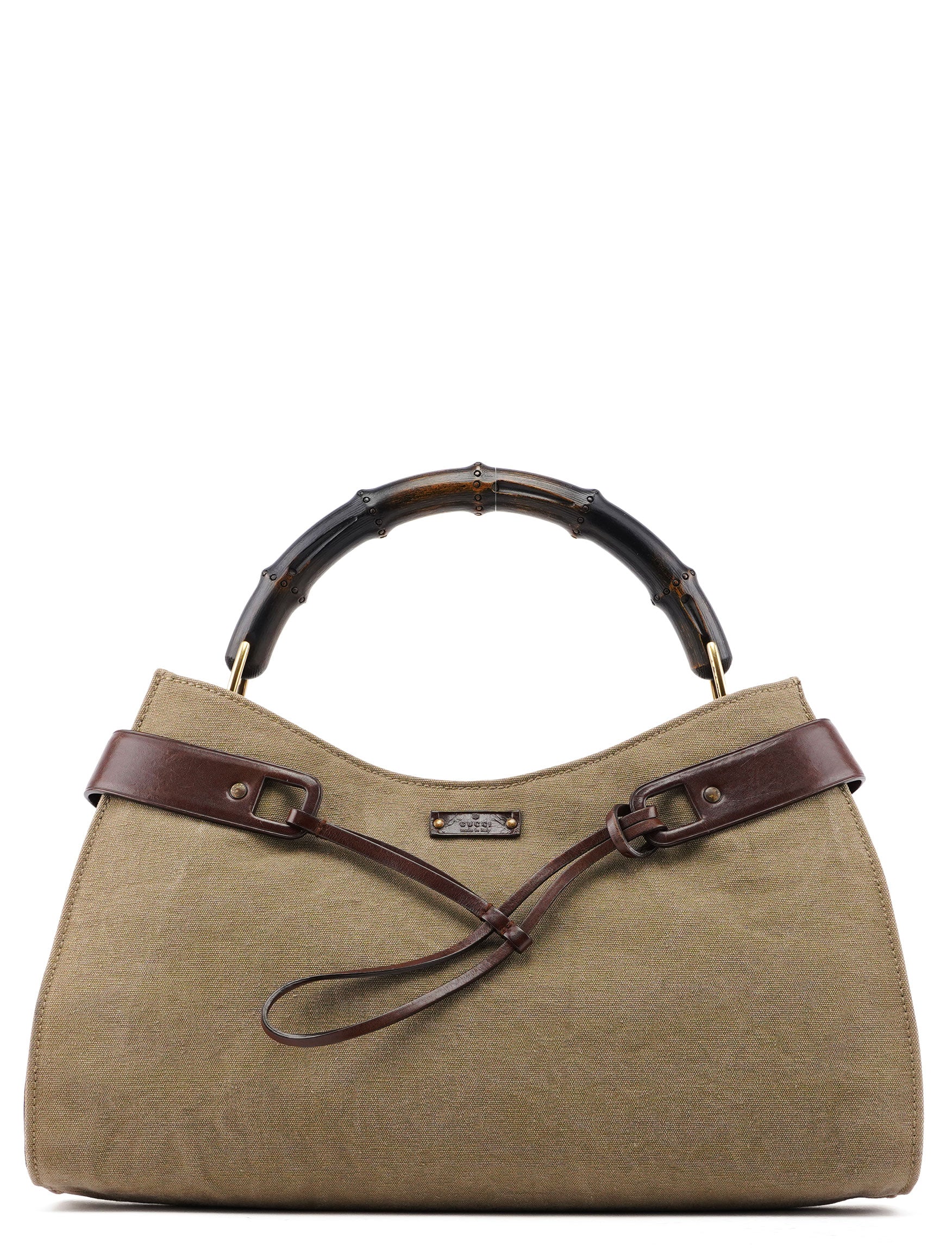 Gucci Beige Canvas Bamboo Top Handle Bag