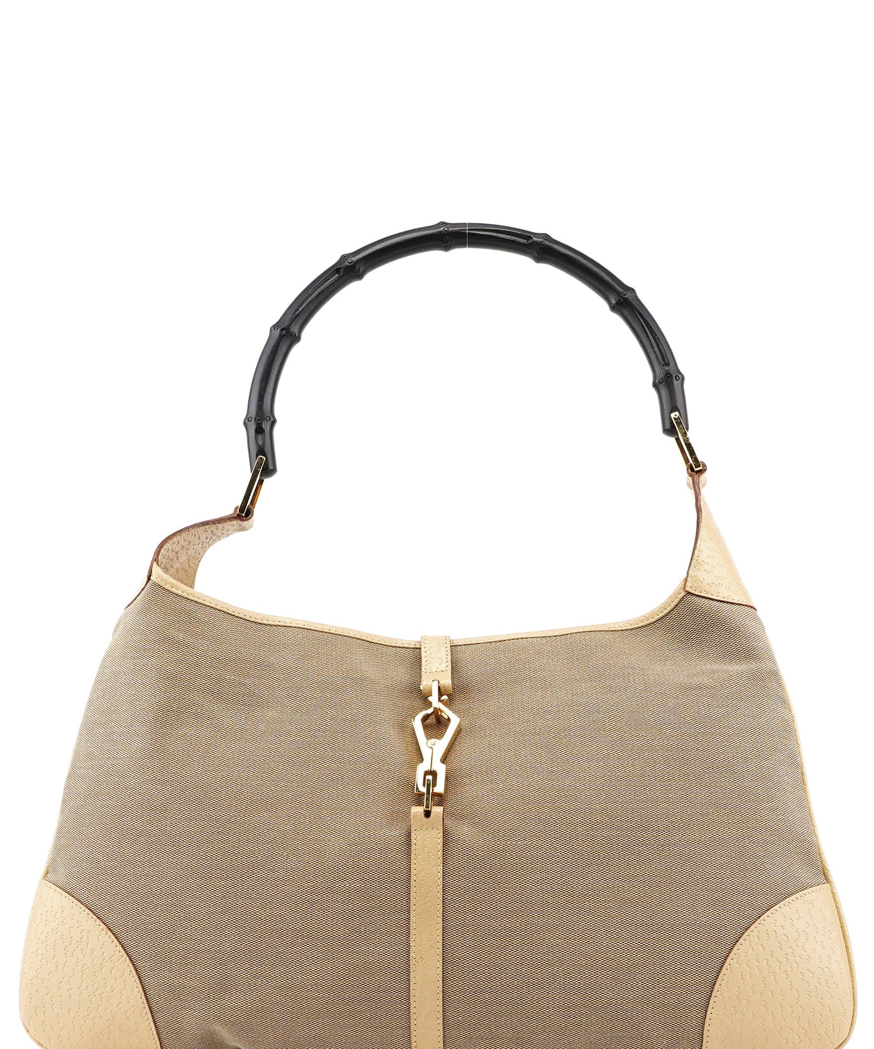 Gucci Beige Canvas Jackie Bamboo Shoulder Bag
