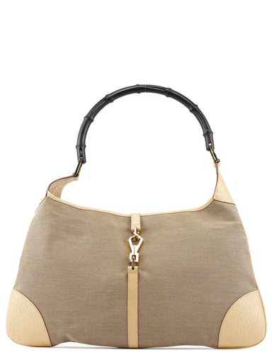 Gucci Beige Canvas Jackie Bamboo Shoulder Bag