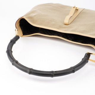 Gucci Beige Canvas Jackie Bamboo Shoulder Bag