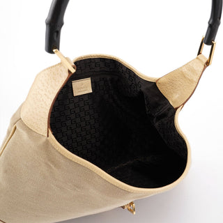 Gucci Beige Canvas Jackie Bamboo Shoulder Bag