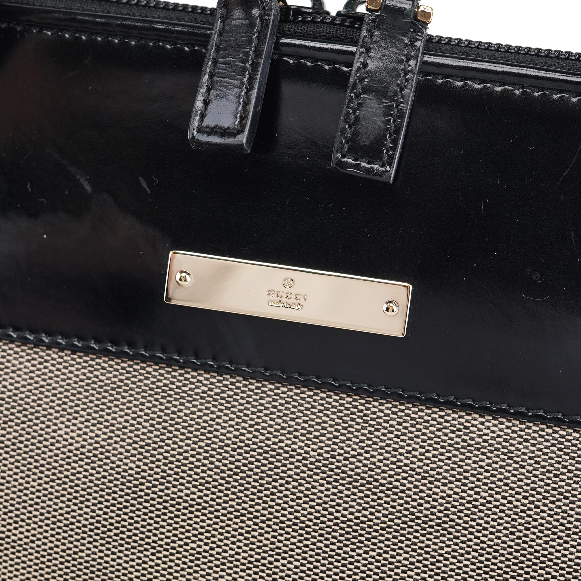 Gucci Beige Canvas Patent Leather Tote Bag