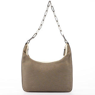 Gucci Beige Canvas Silver Chain Shoulder Bag