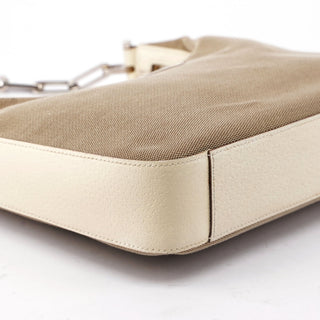 Gucci Beige Canvas Silver Chain Shoulder Bag