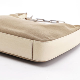 Gucci Beige Canvas Silver Chain Shoulder Bag