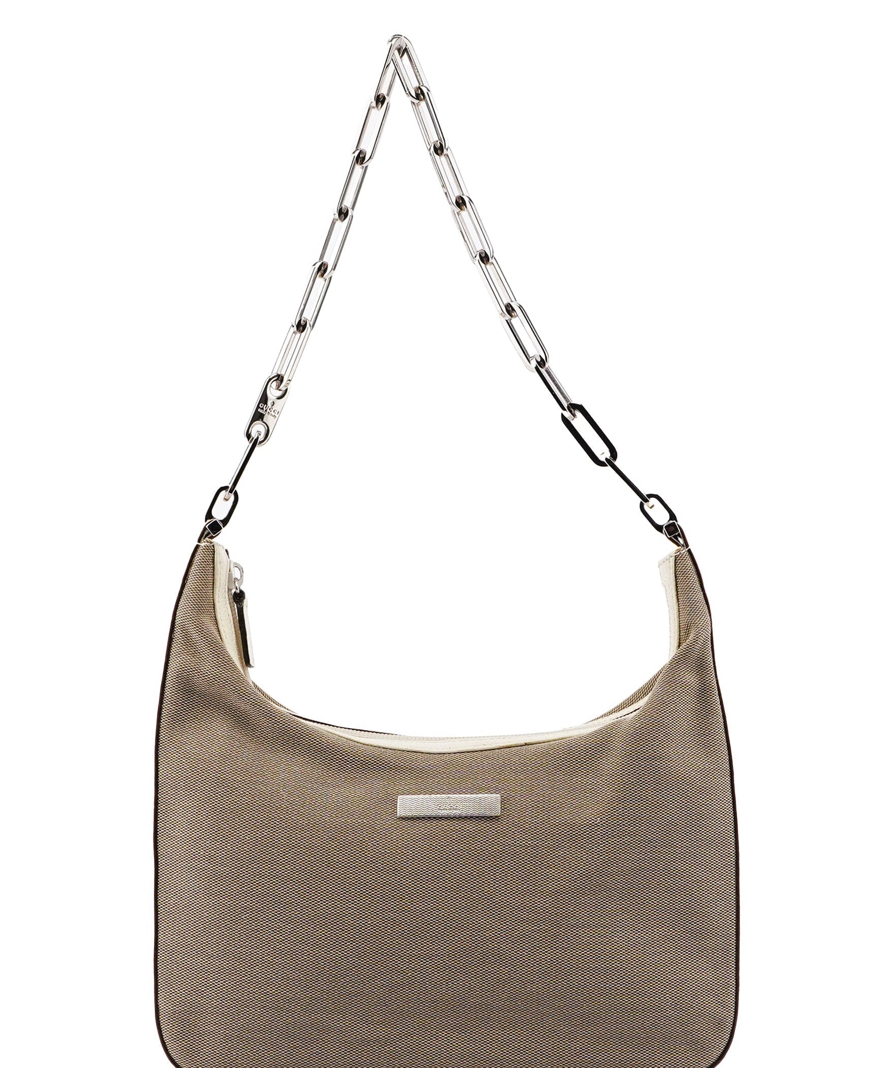 Gucci Beige Canvas Silver Chain Shoulder Bag