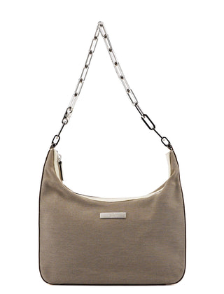 Gucci Beige Canvas Silver Chain Shoulder Bag