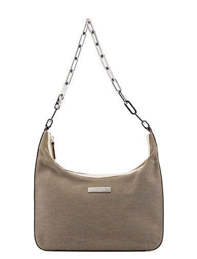 Gucci Beige Canvas Silver Chain Shoulder Bag