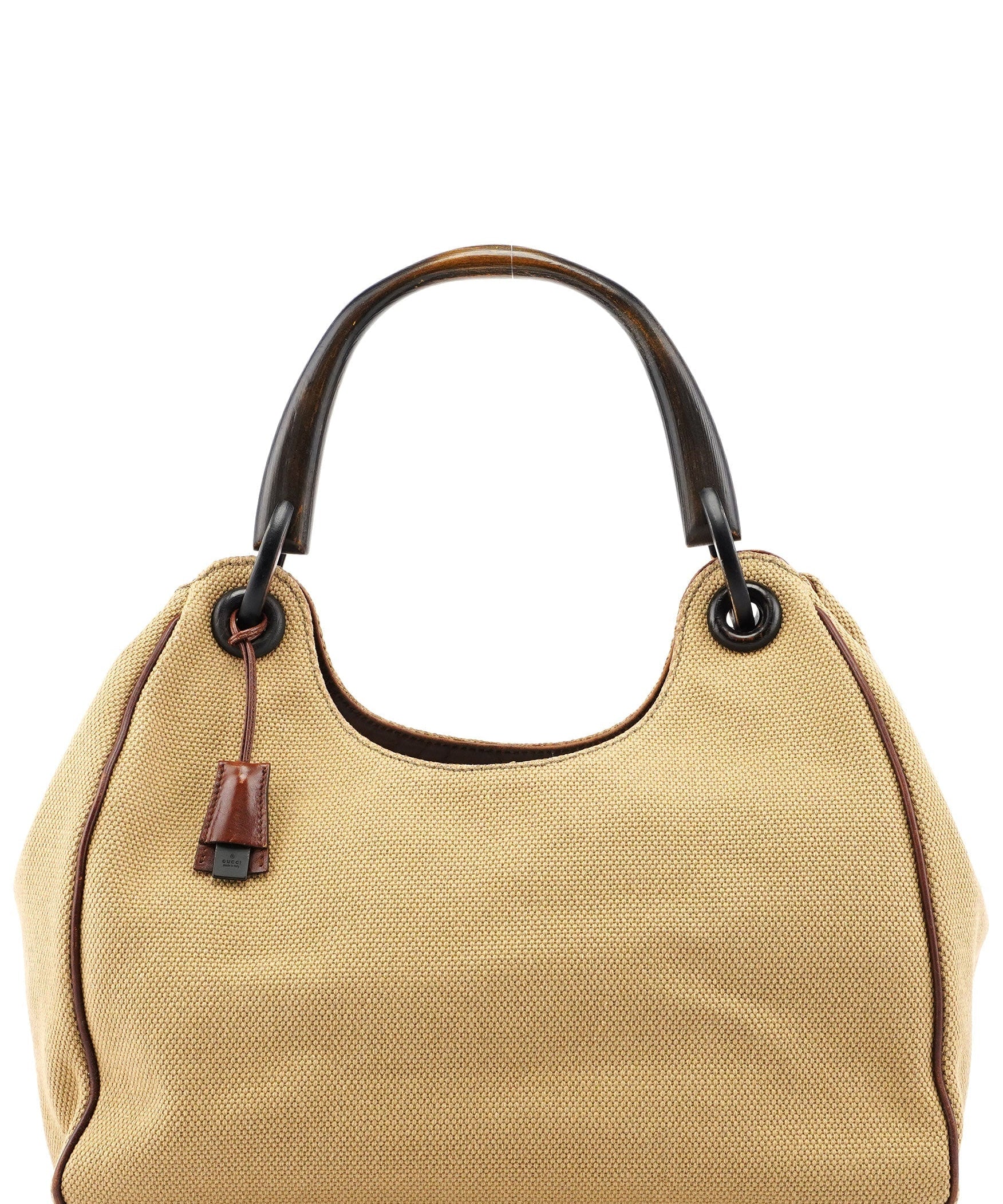 Gucci Sac porté épaule en toile beige à anse en bois