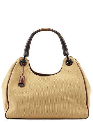 Gucci Beige Canvas Wood Handle Shoulder Bag