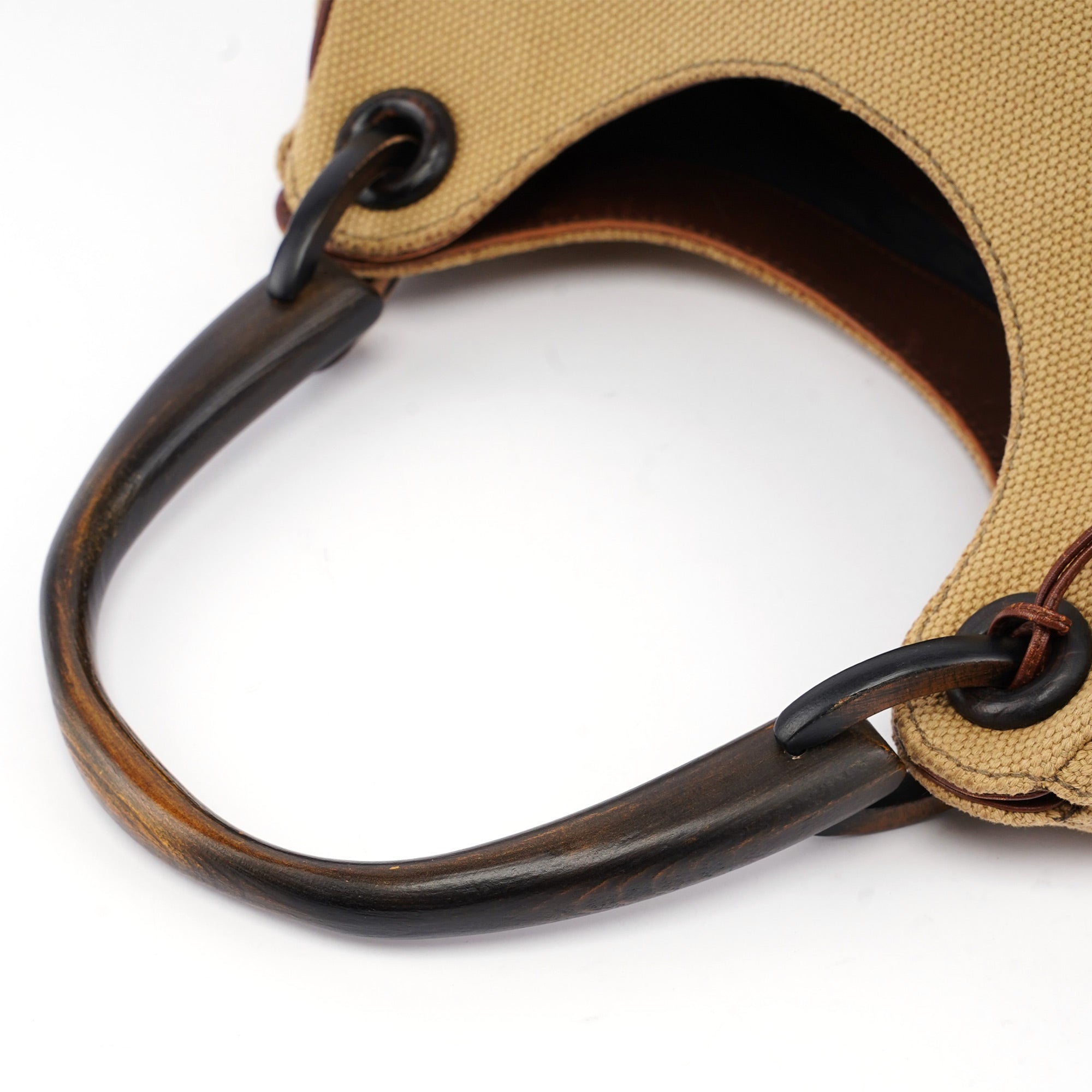 Gucci Sac porté épaule en toile beige à anse en bois