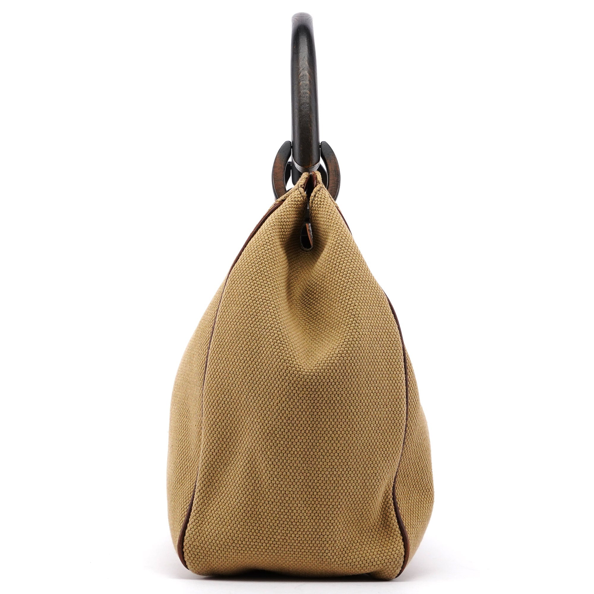 Gucci Sac porté épaule en toile beige à anse en bois