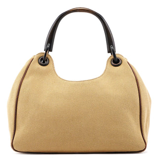 Gucci Beige Canvas Wood Handle Shoulder Bag