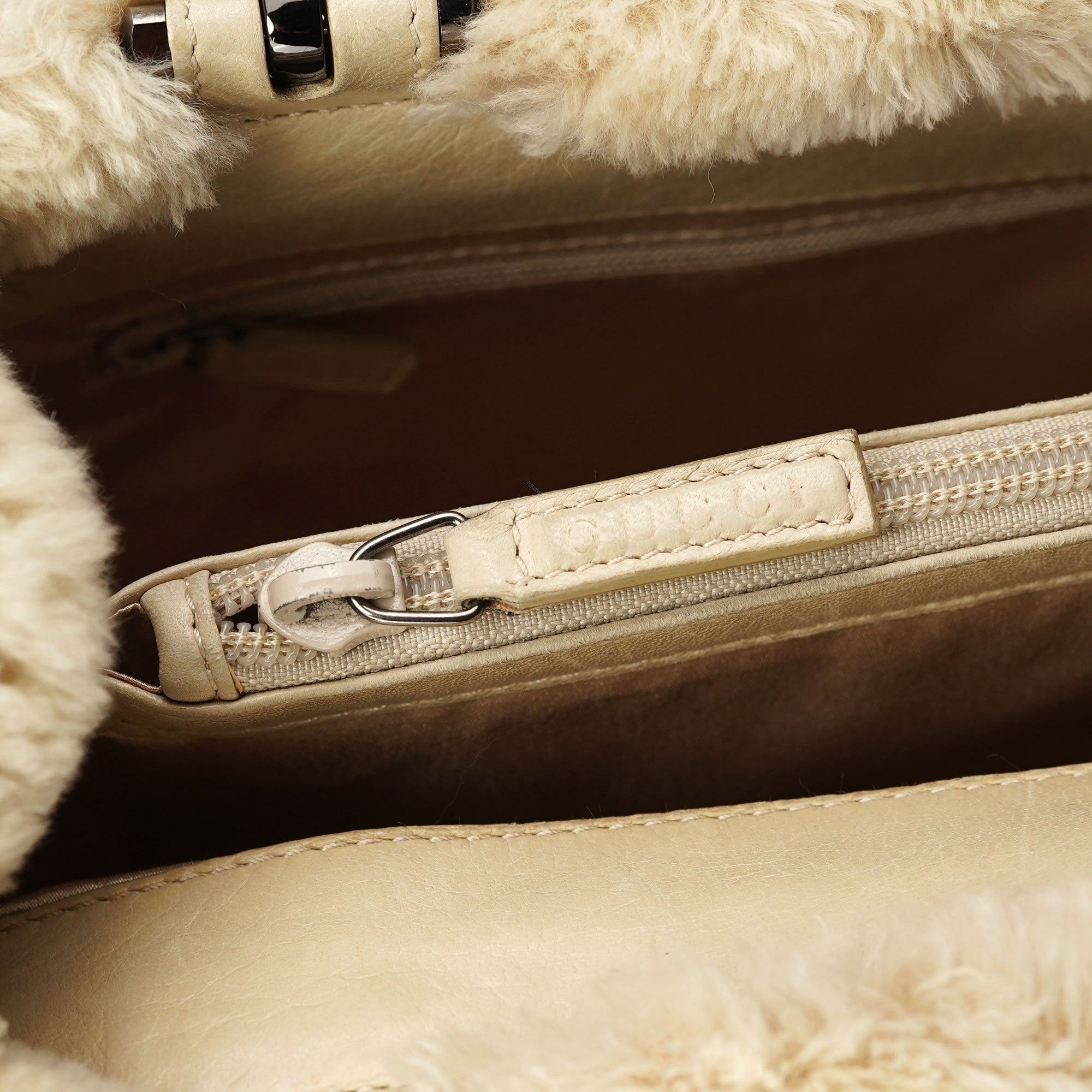 Gucci Beige Fur Horsebit Tote Bag