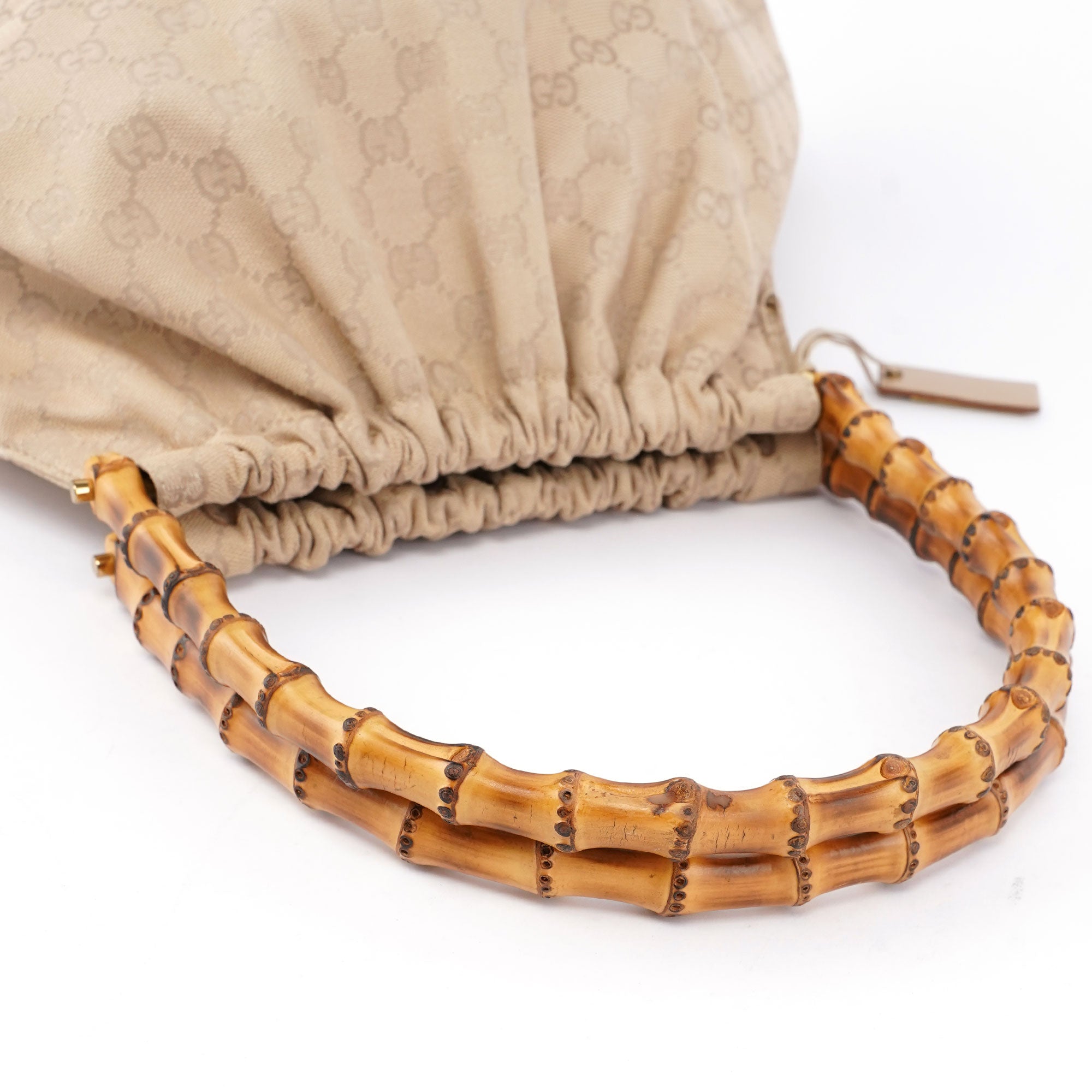 Gucci Sac à poignée Bamboo en toile GG beige