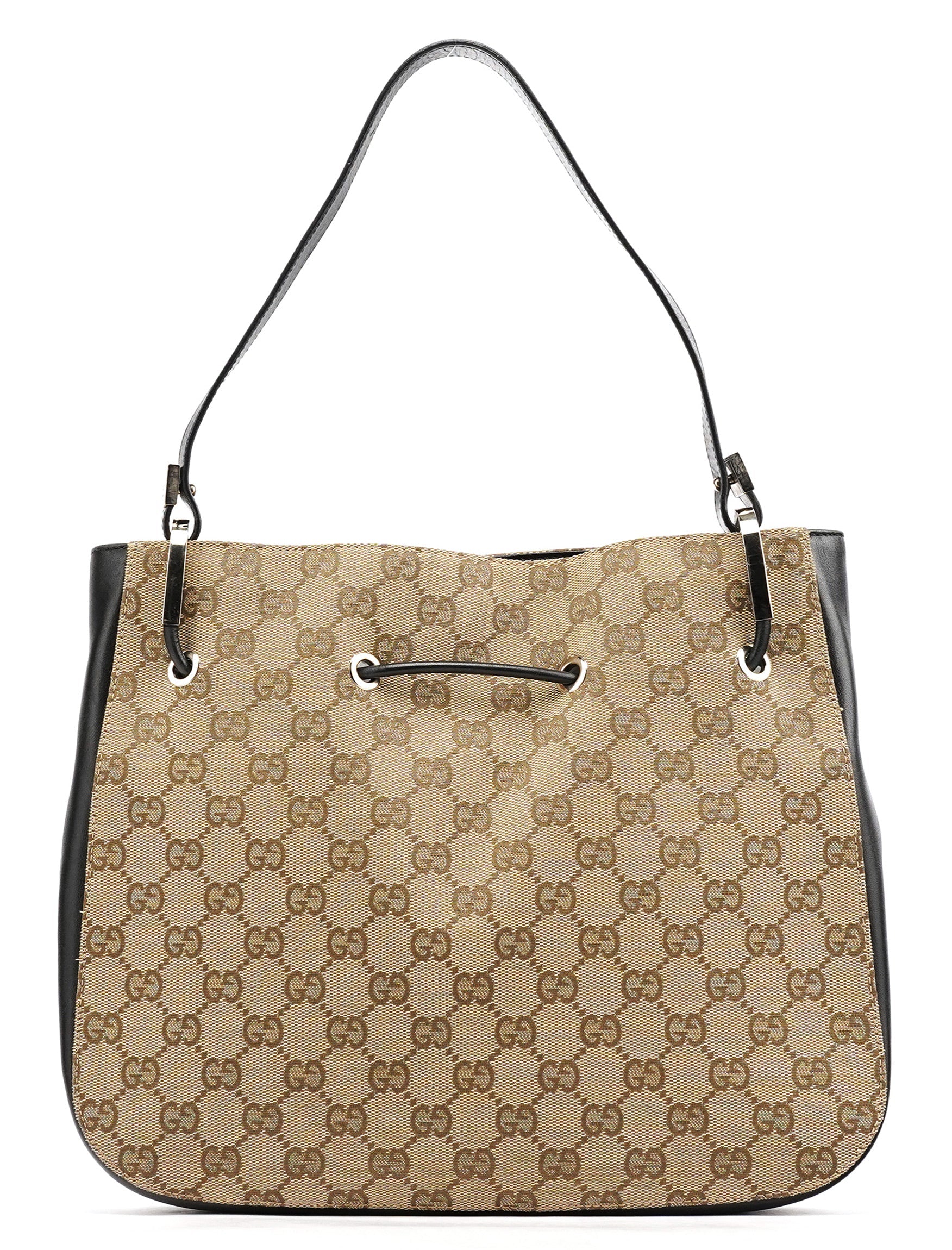 Gucci Schultertasche mit Kordelzug aus beigem GG Canvas