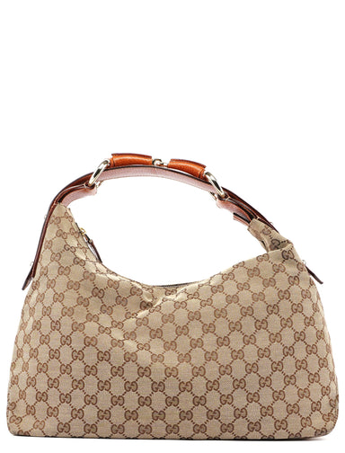 Gucci Beige GG Horsebit Hobo Shoulder Bag