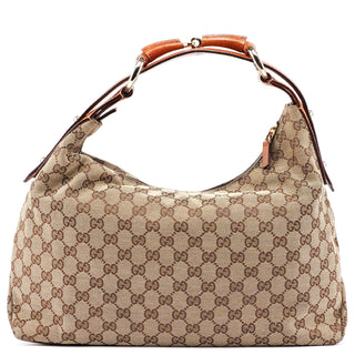 Gucci Beige GG Horsebit Hobo Shoulder Bag