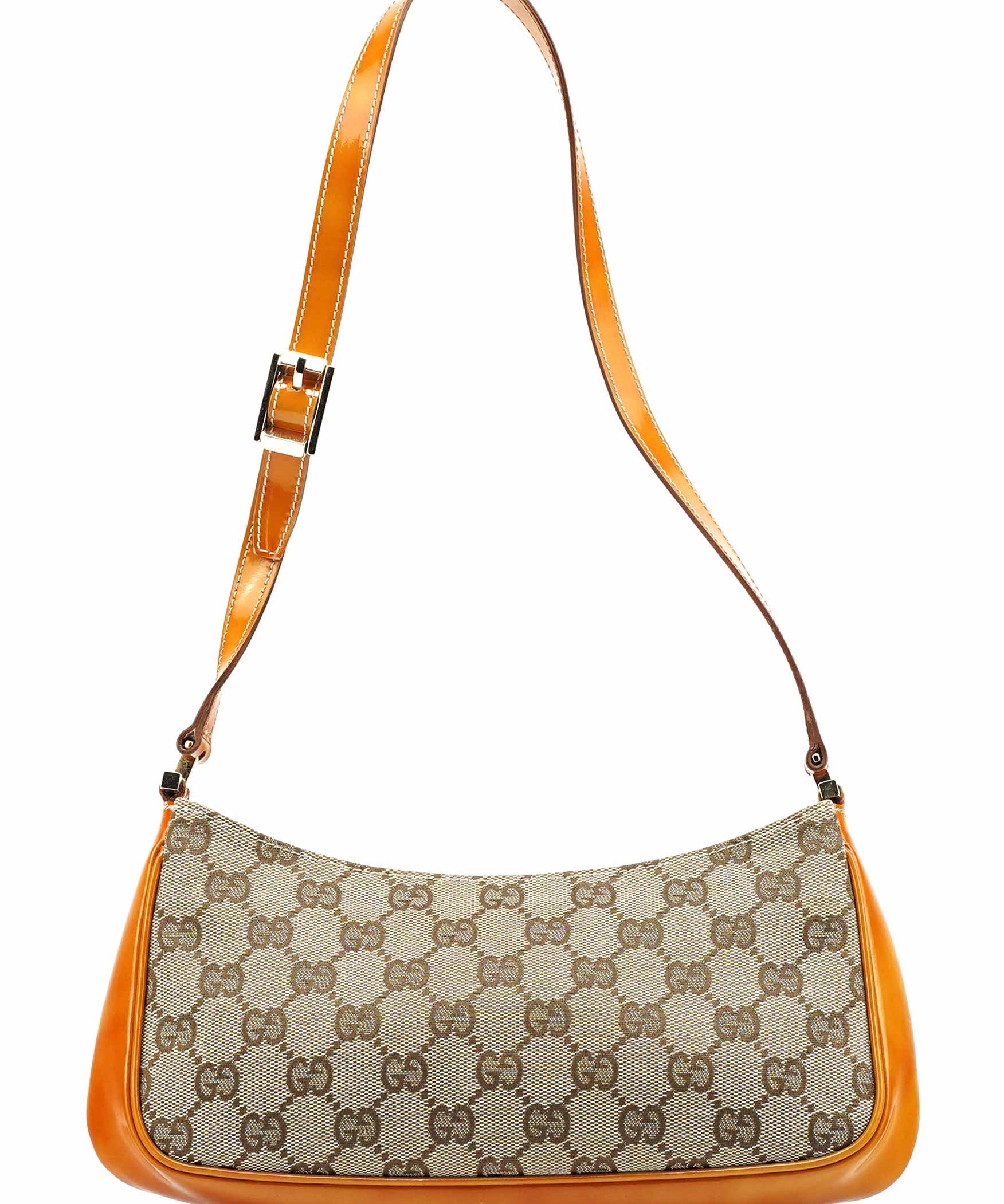 Gucci Skuldertaske i beige GG canvas med laklæder