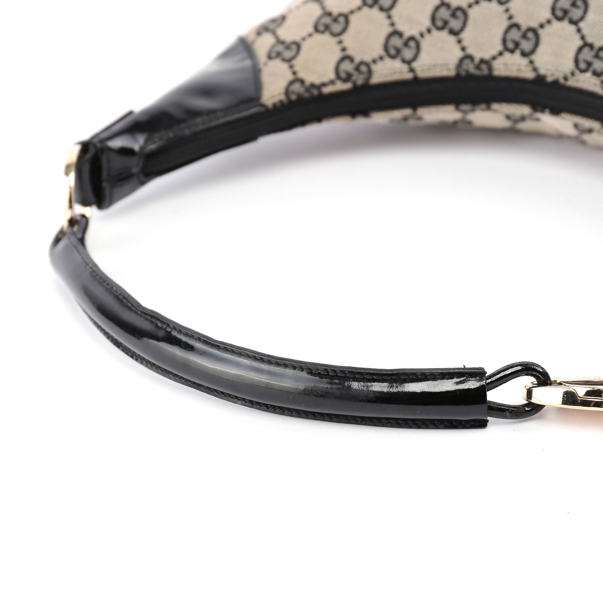 Gucci Sac porté épaule en toile GG beige à finitions en cuir verni