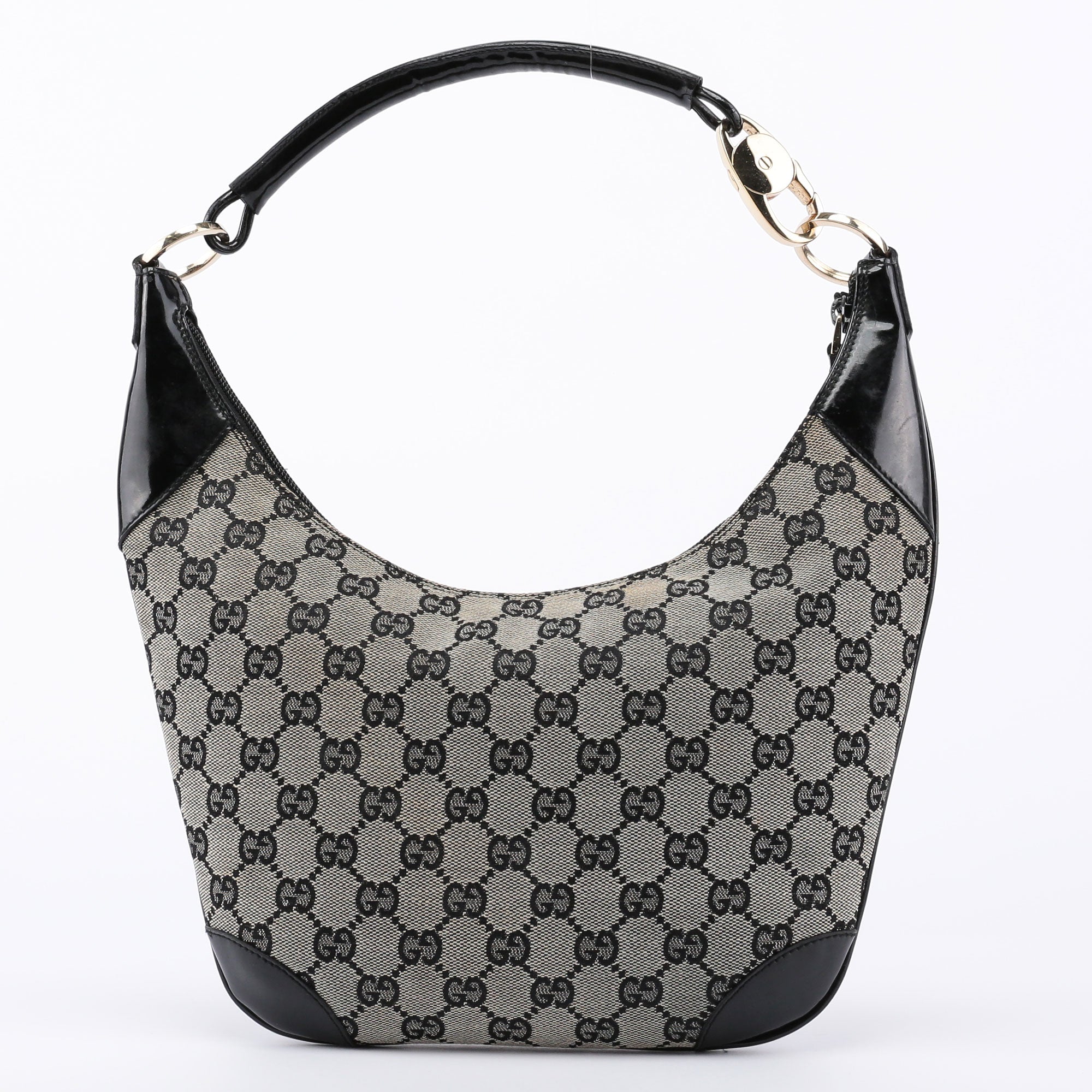 Gucci Sac porté épaule en toile GG beige à finitions en cuir verni