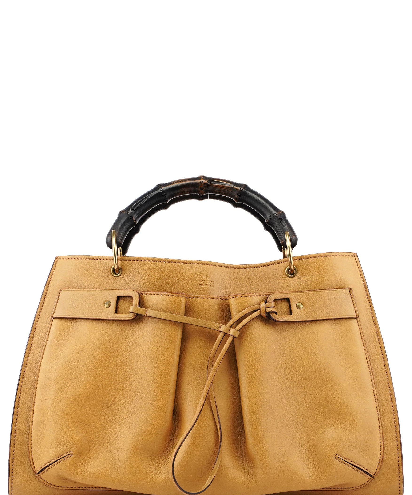 Gucci Beige Leather Dual Handle Bamboo Tote