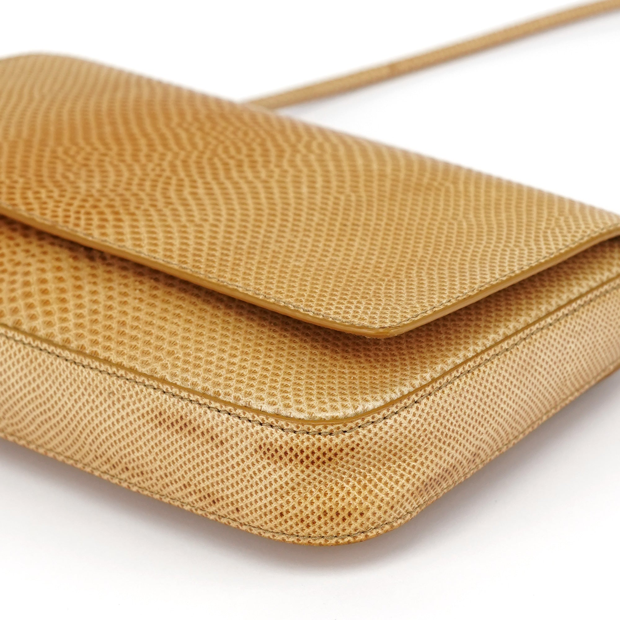 Gucci Sac porté épaule en cuir de lézard beige