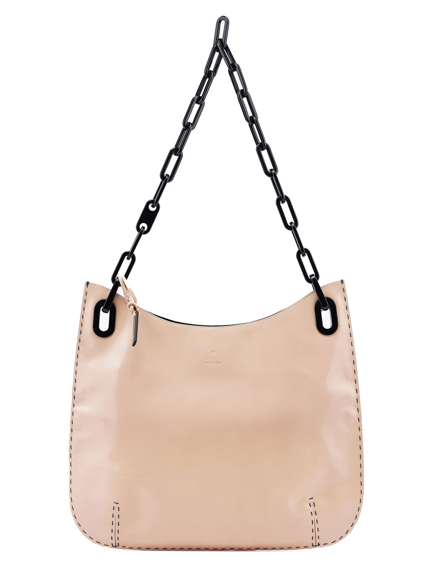 Gucci Schultertasche mit Kette aus Lackleder in Beige
