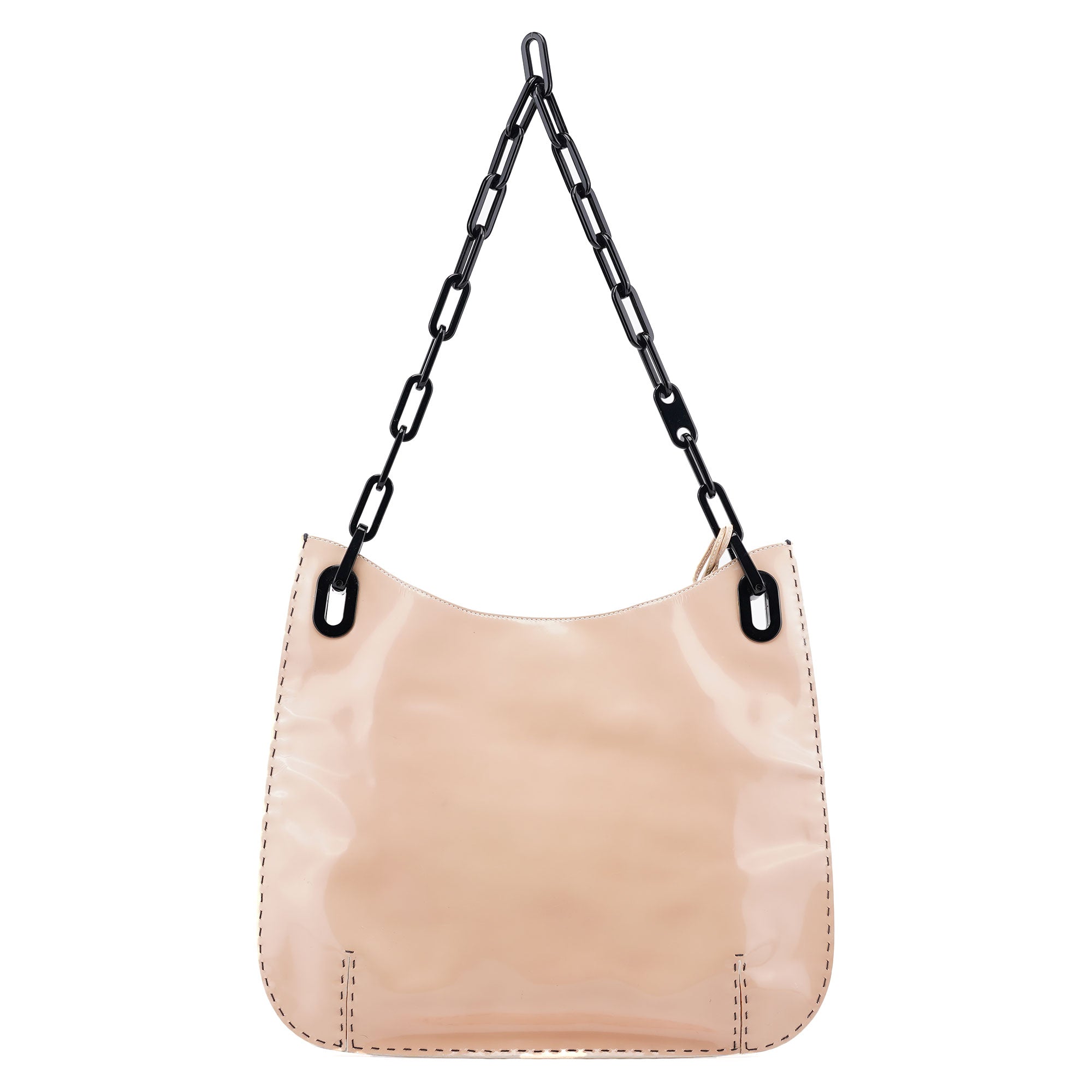 Gucci Schultertasche mit Kette aus Lackleder in Beige