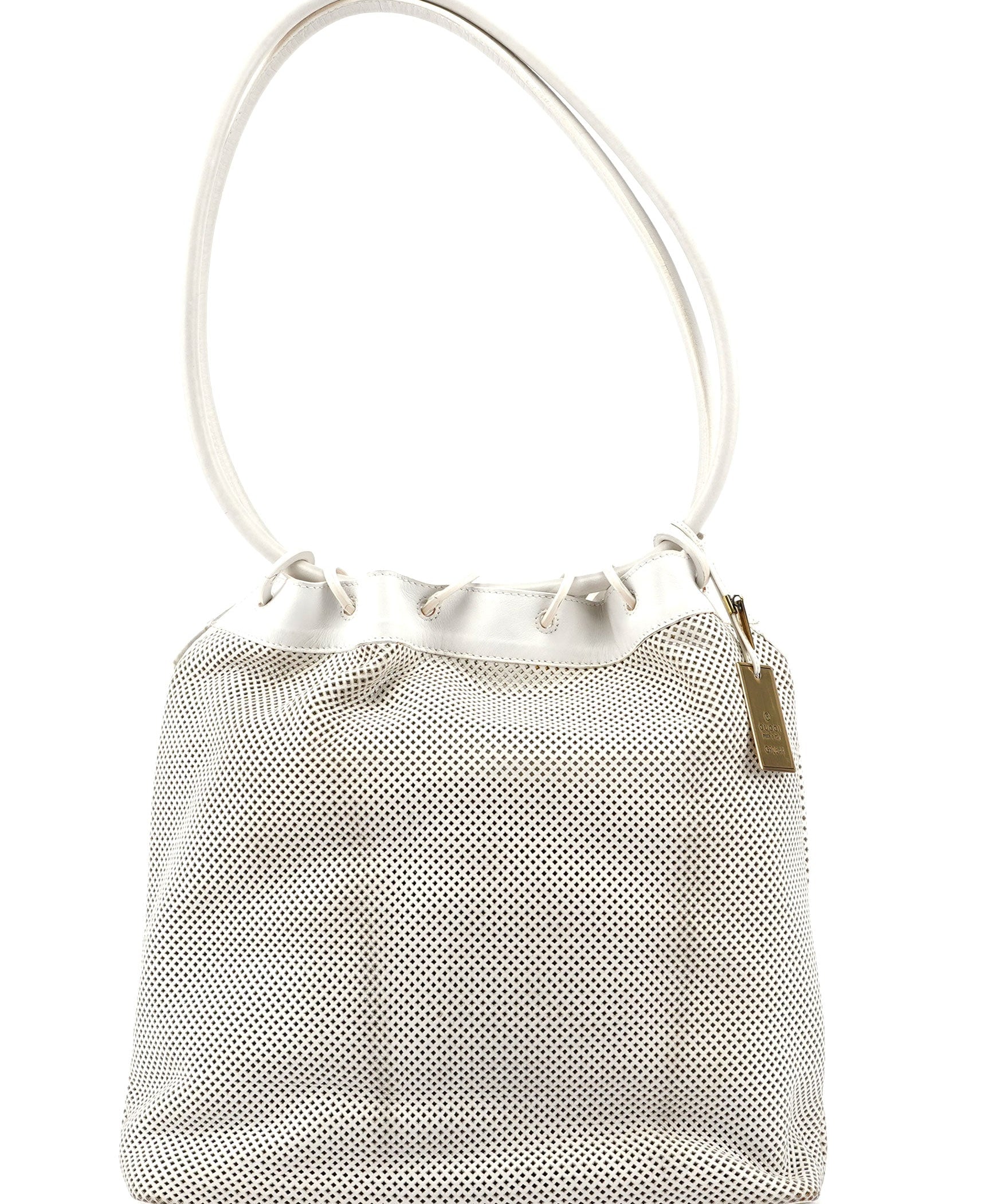 Gucci Beige Perforated Leather Drawstring Bag