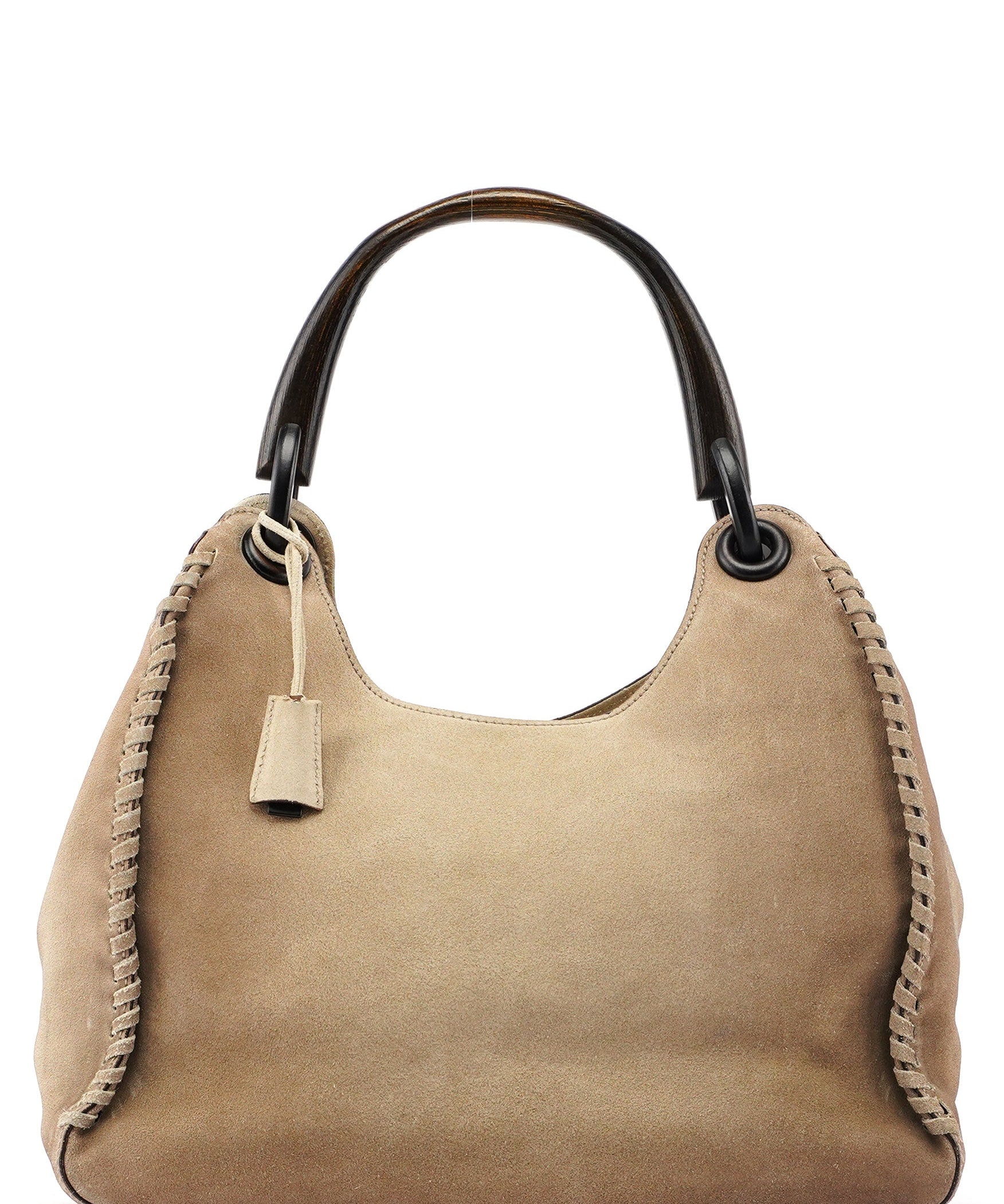 Gucci Skuldertaske i beige ruskind med træhank