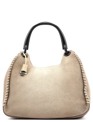 Gucci Beige Suede Wood Handle Shoulder Bag