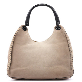 Gucci Beige Suede Wood Handle Shoulder Bag