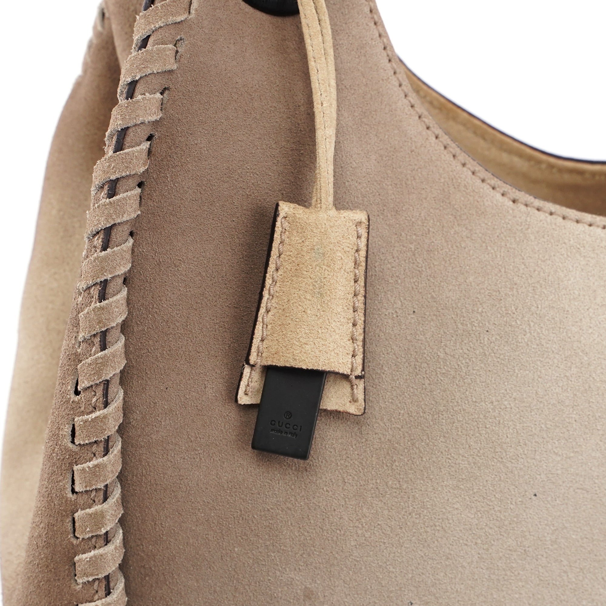 Gucci Beige Suede Wood Handle Shoulder Bag
