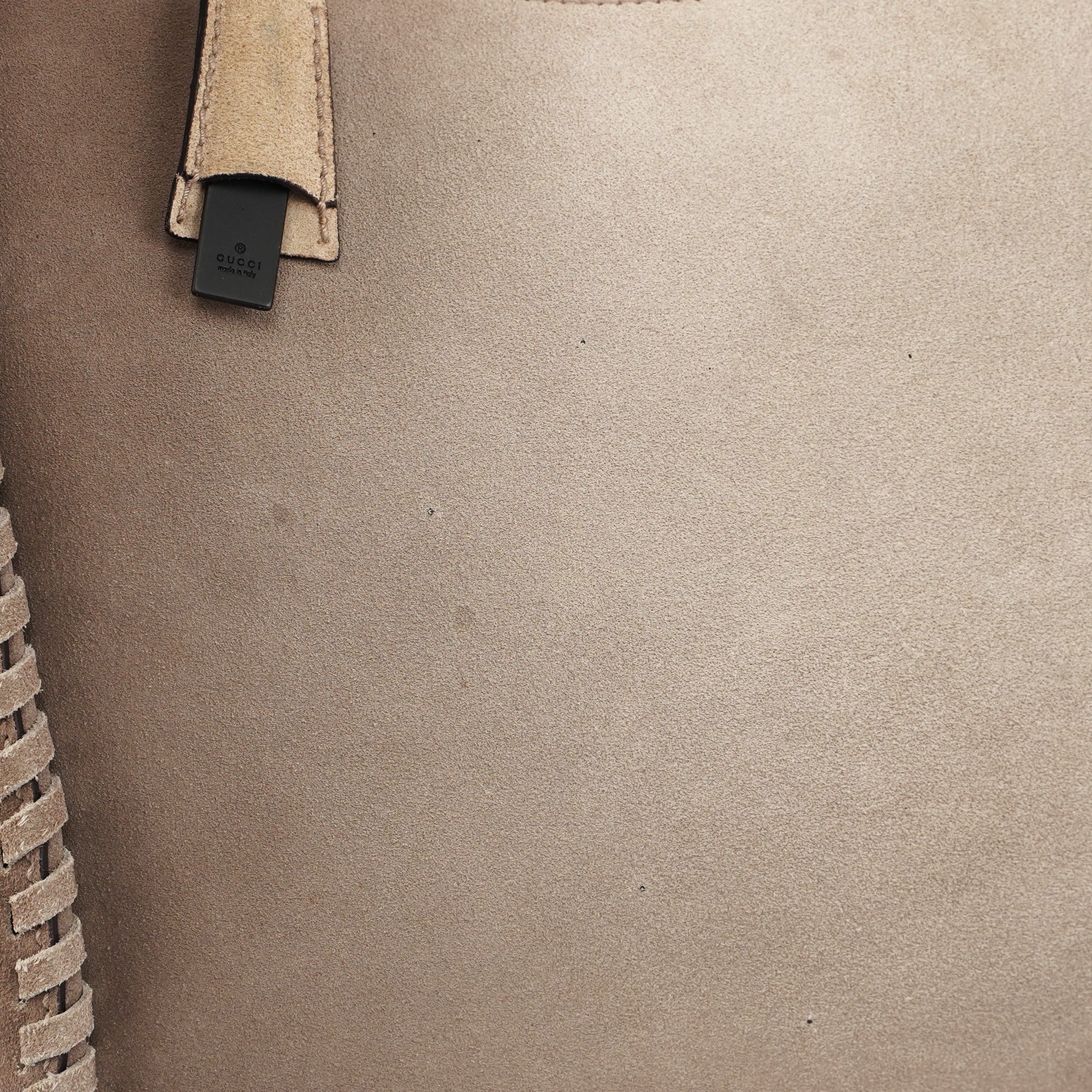 Gucci Beige Suede Wood Handle Shoulder Bag