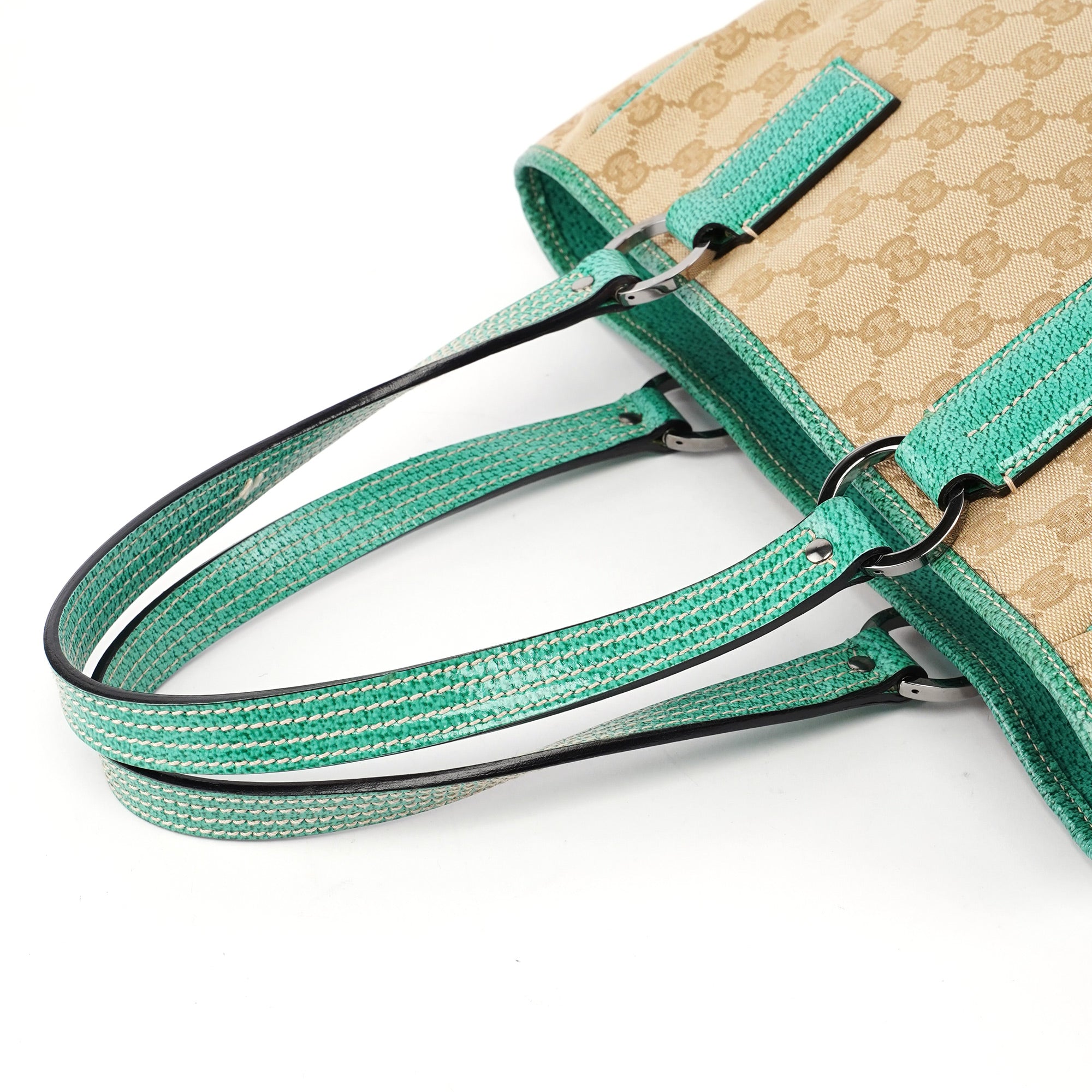 Gucci Sac cabas en toile GG beige et turquoise