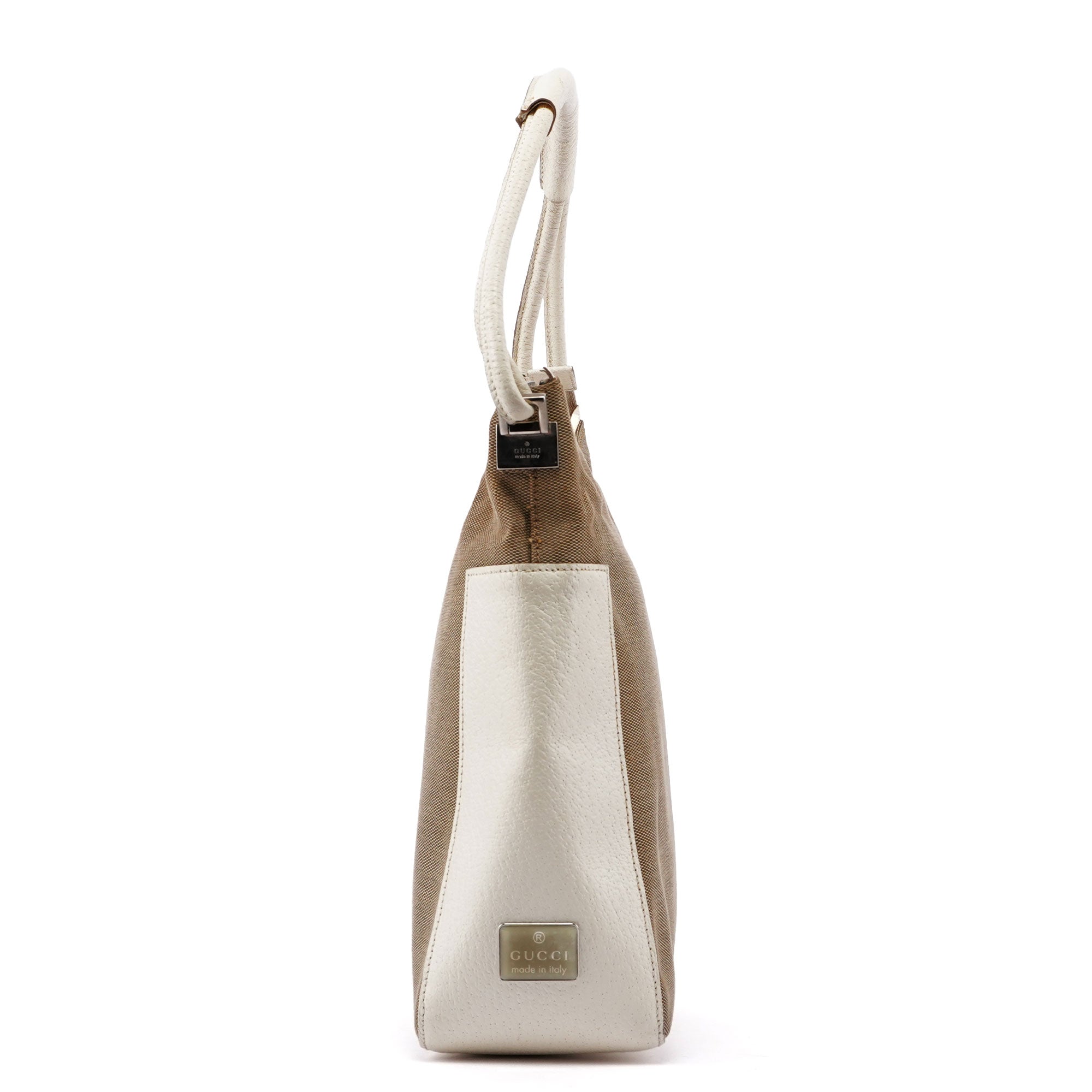 Gucci Beige White Canvas Shoulder Bag