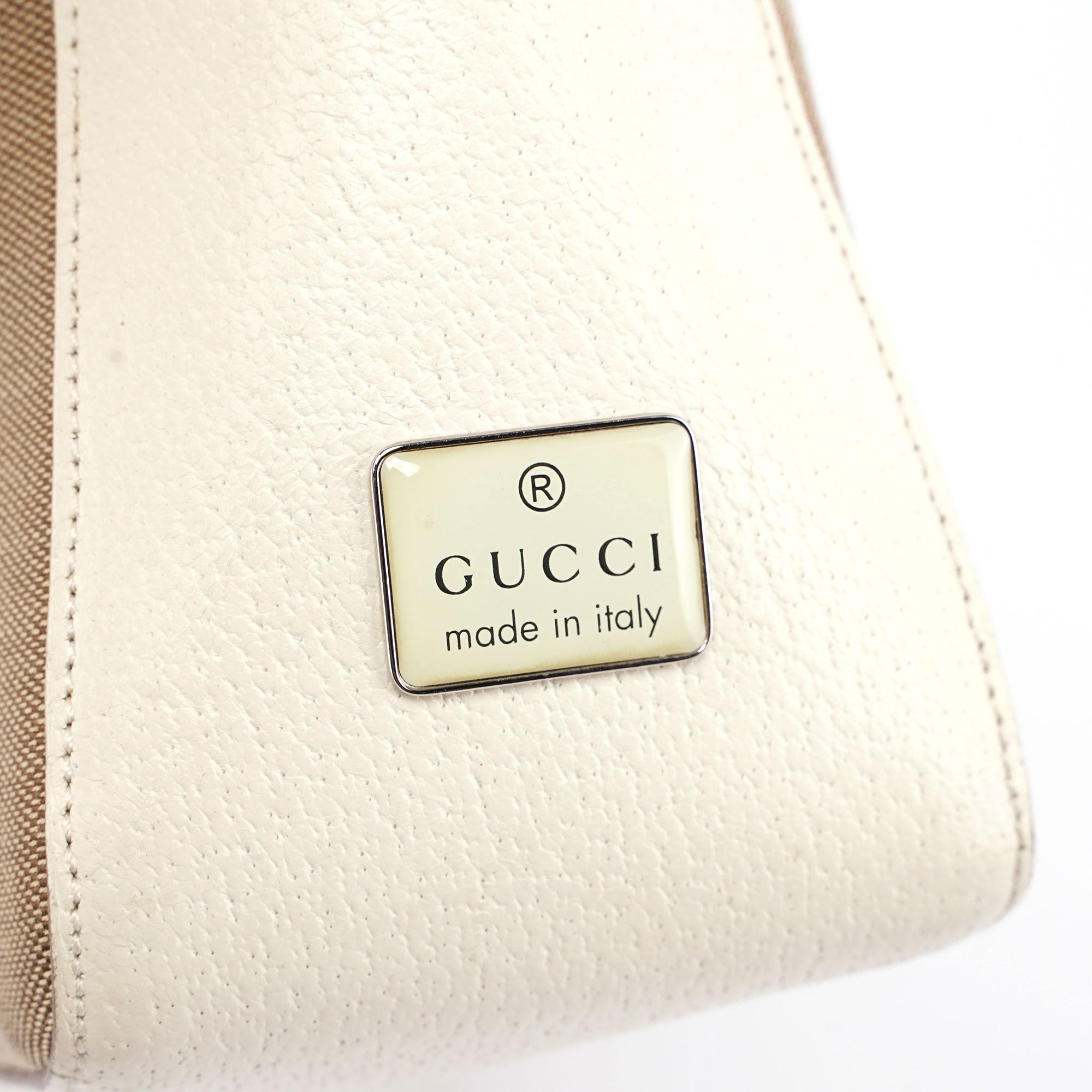 Gucci Beige White Canvas Shoulder Bag