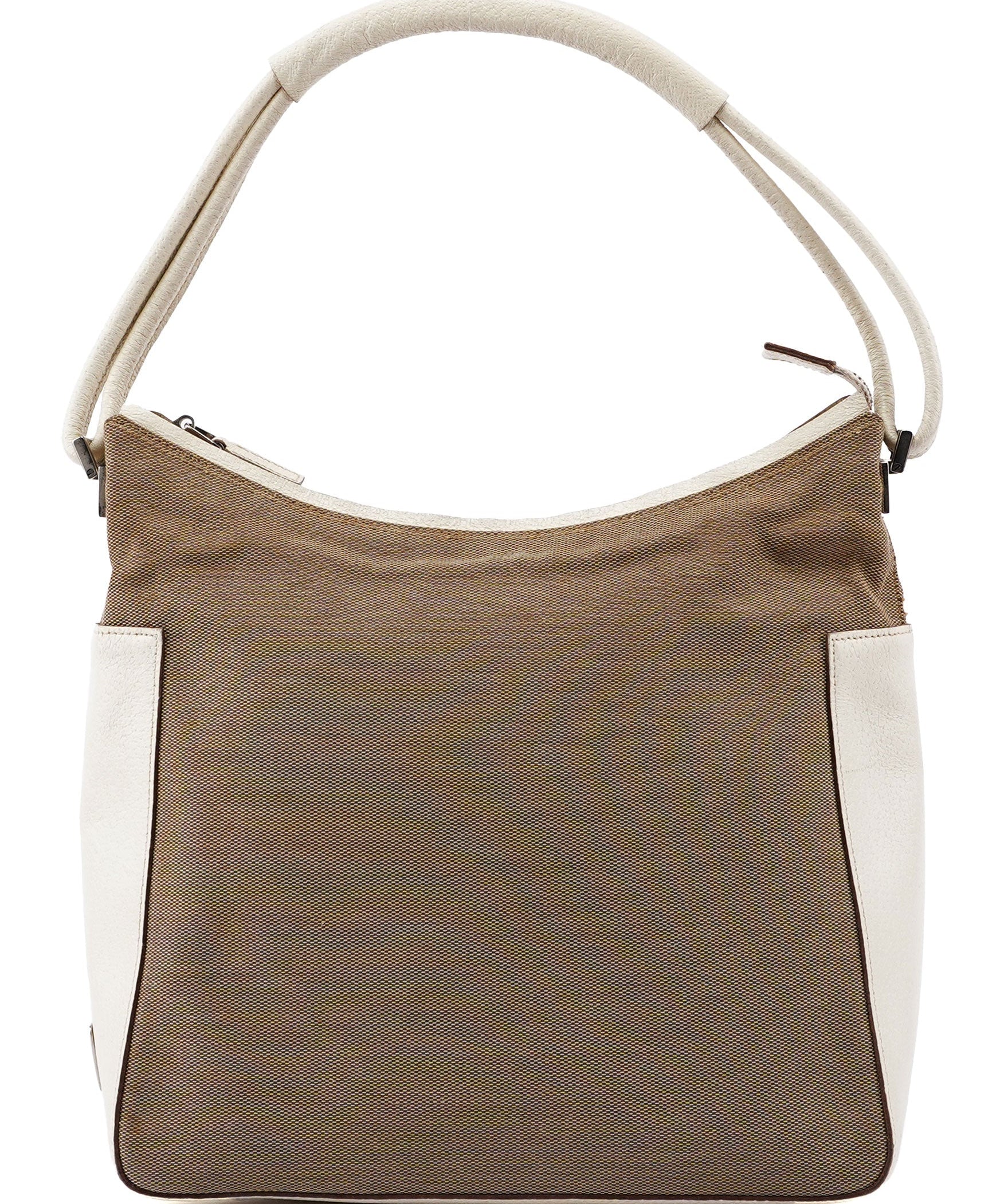 Gucci Borsa a spalla in tela beige e pelle bianca
