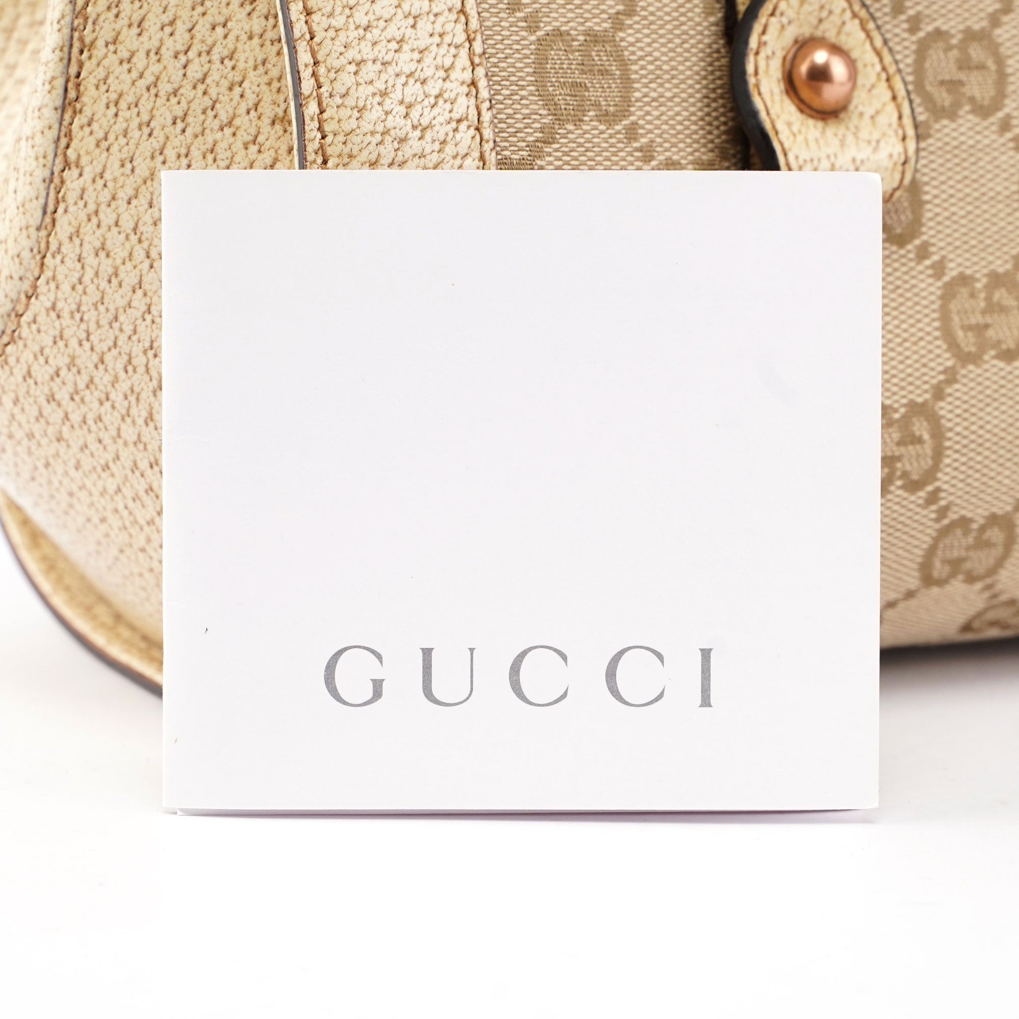 Gucci 111713 002058 Sac à main Bamboo en toile GG beige et blanc