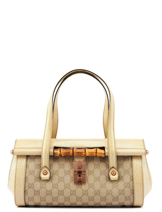 Gucci Beige White GG Bamboo Bag