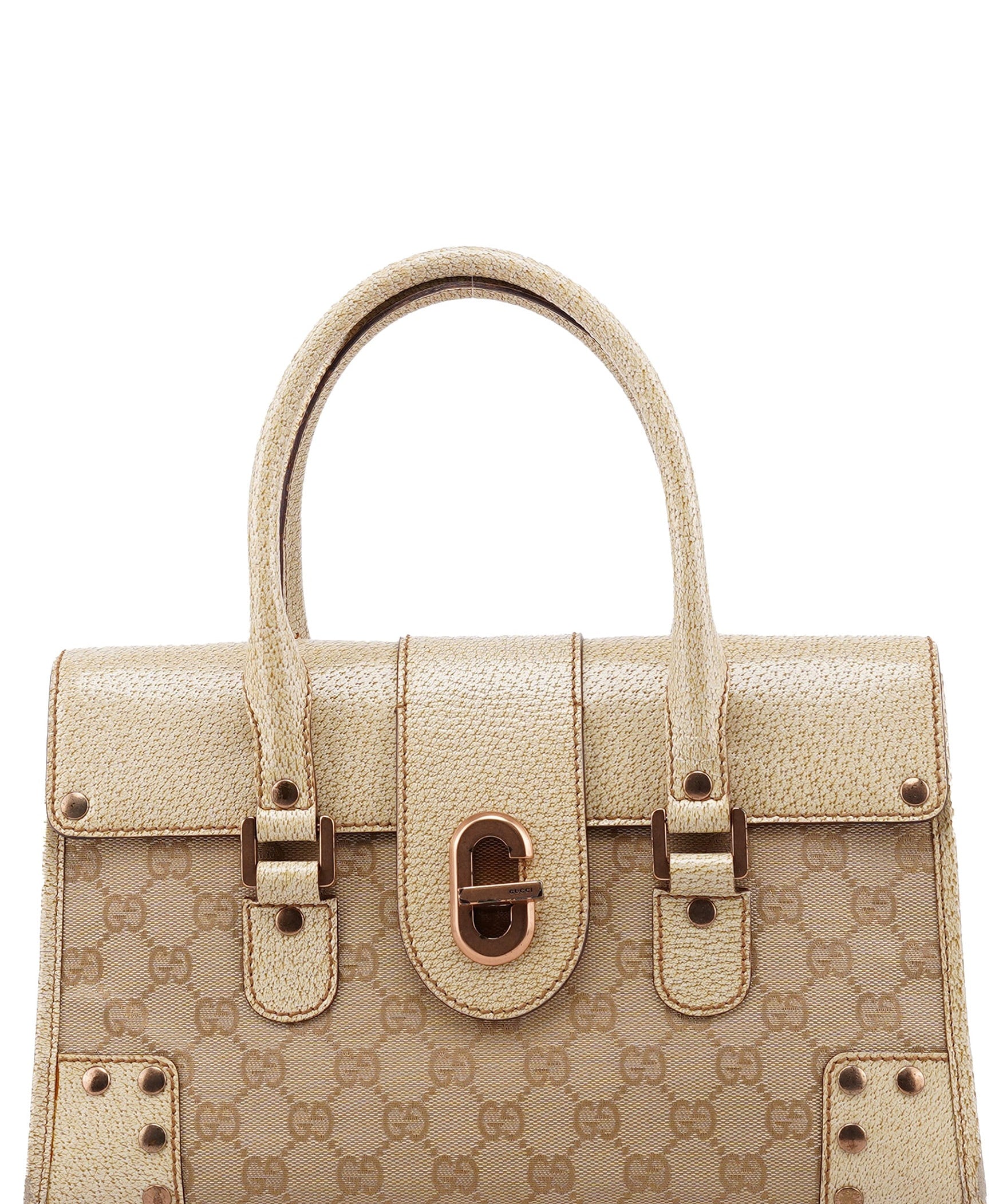 Gucci Beige White GG Turnlock Tote Bag