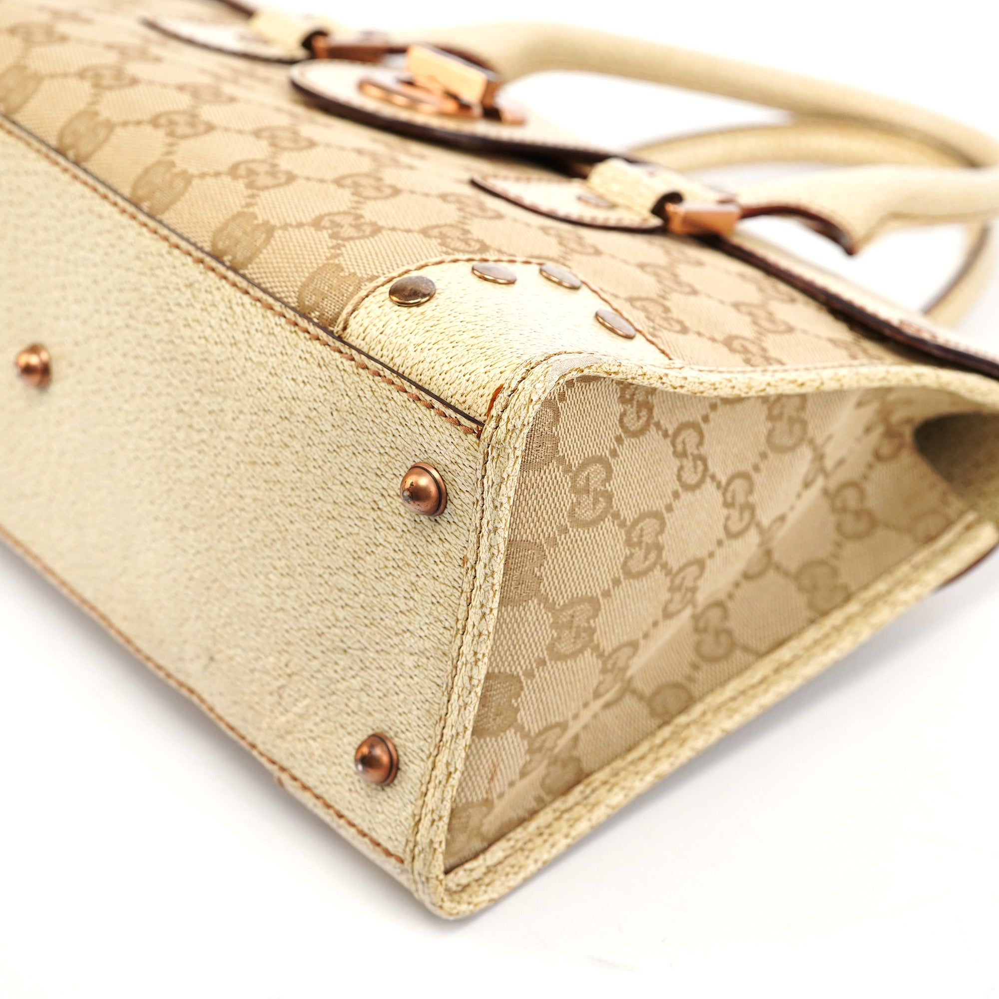 Gucci Beige White GG Turnlock Tote Bag