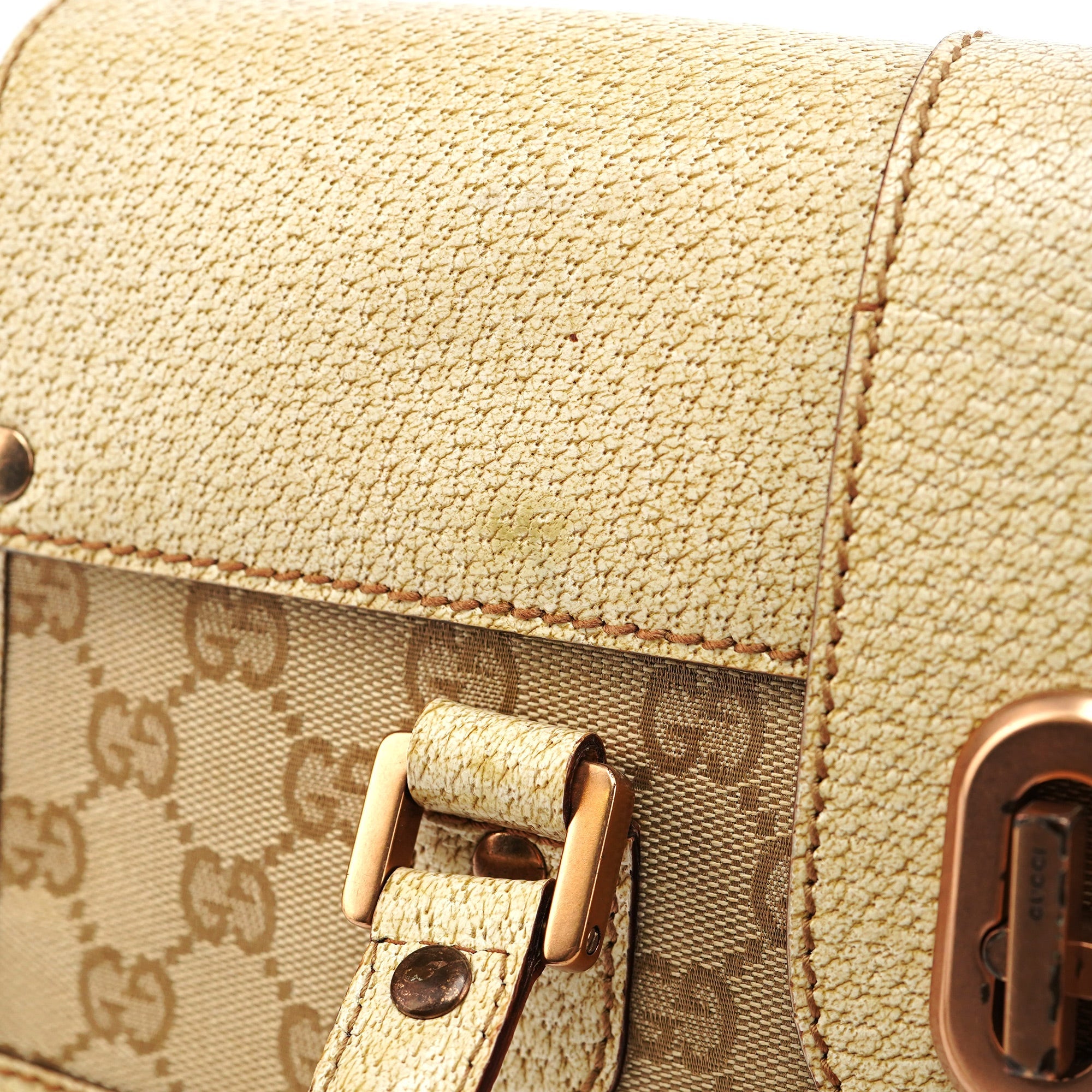 Gucci Sac cabas à fermoir tournant en toile GG beige et blanche